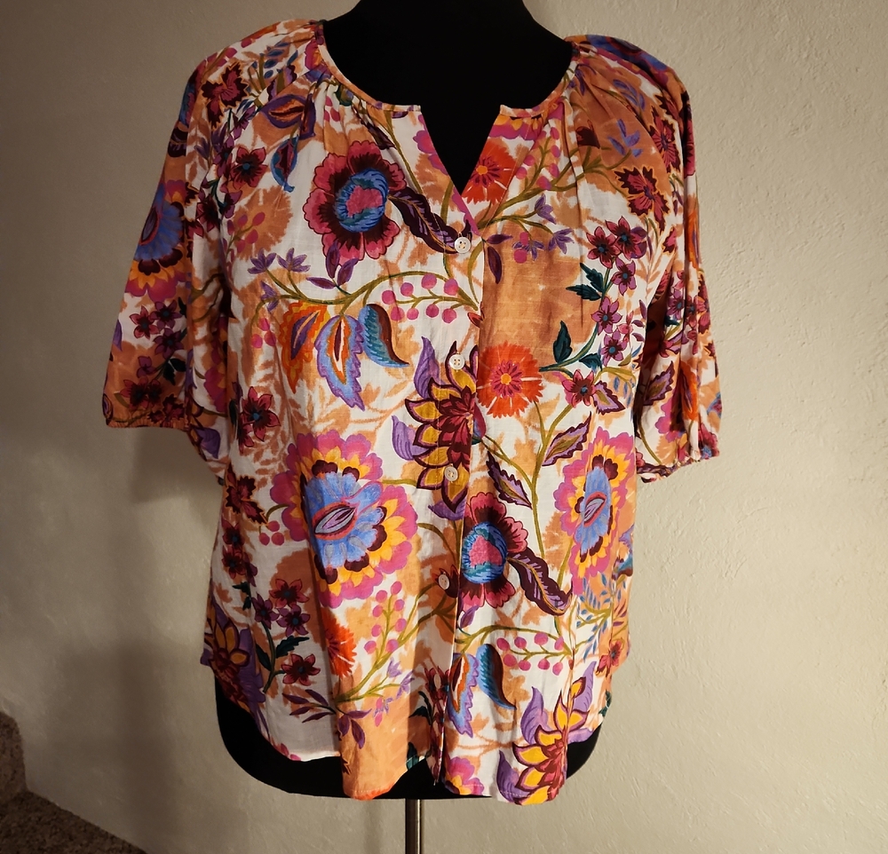 Liverpool Multicolor Floral Split-Neck Button Front Blouse Size 1X